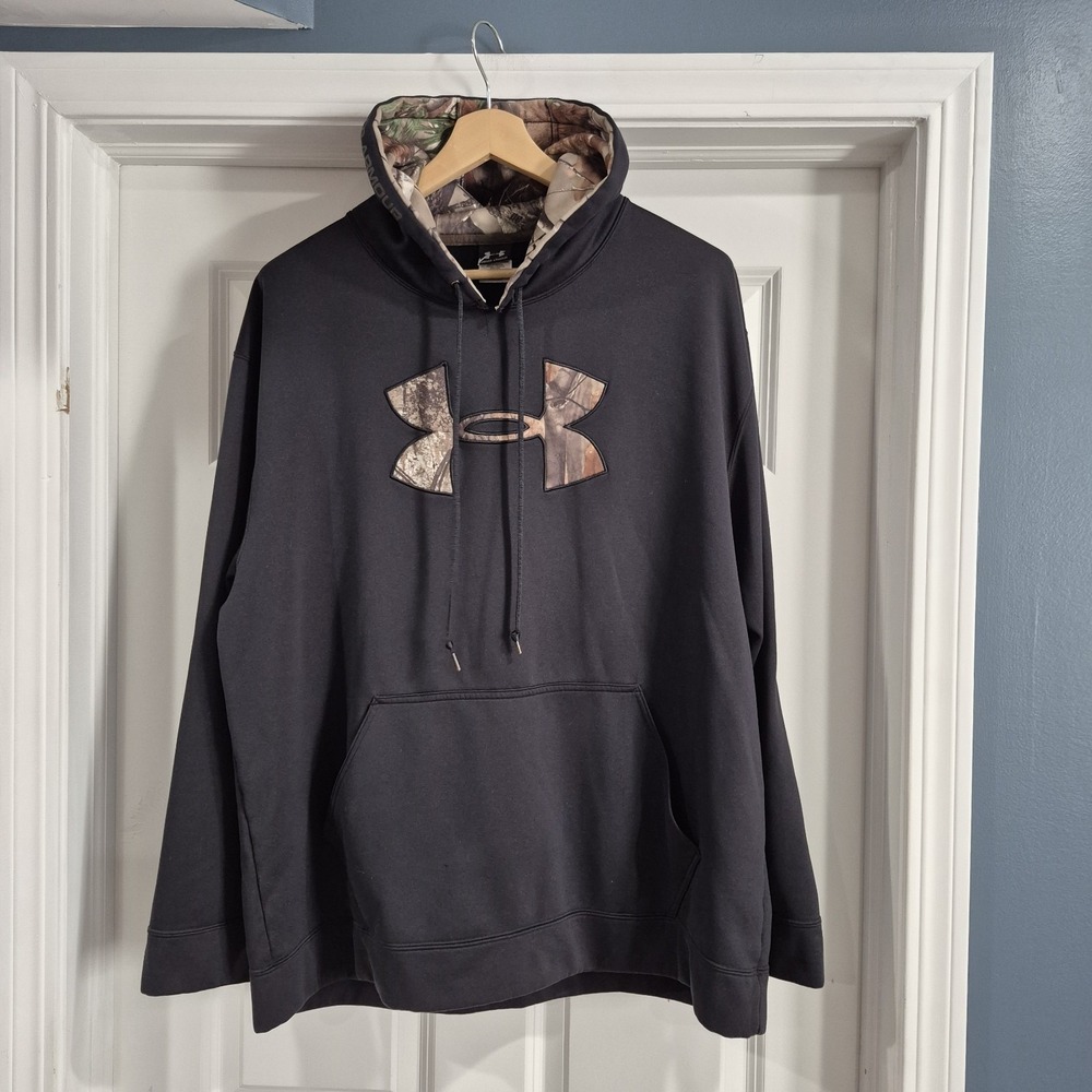 Under‎ Armour Hoodie Mens XXL Black Camo Hunting Camping Hiking Performance